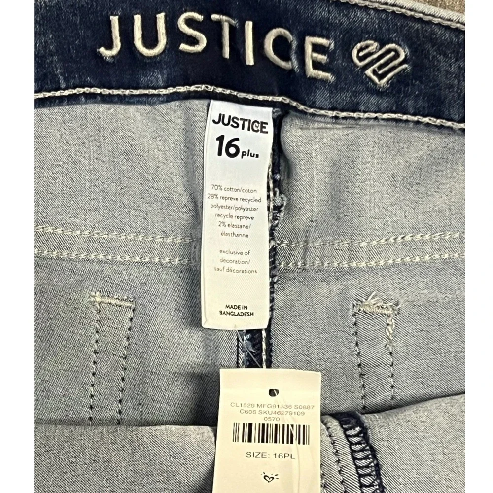 Justice Denim Leggings Girls 16 Plus Blue New Acid Wash Stretch Jeggings Pull On